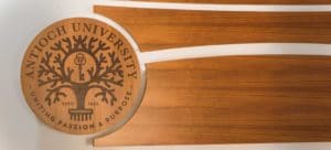 wooden Antioch university seal