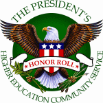 The President's Higher Education Community Service Honor Roll Badge/seal With Bald Eagle with Splayed Wings and Patriotic Shield.