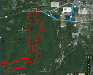 Satellite view of directions to Horatio colony nature preserve