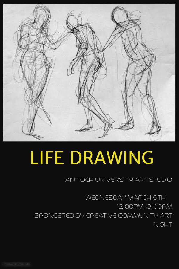 Poster for the Life Drawing Class, showing three figures in space.