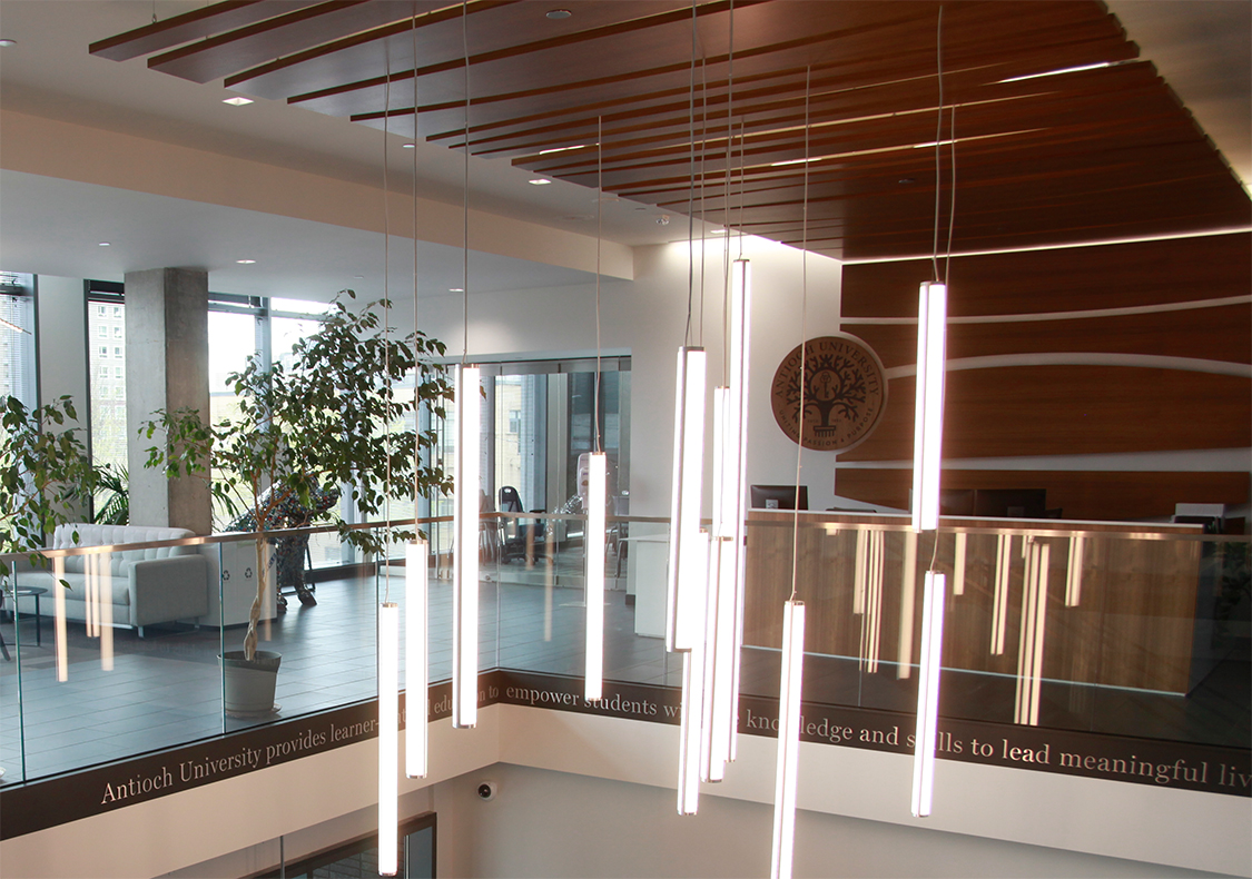 New-Campus-Chandelier-lobby | Antioch University Antioch University Seattle building inside view