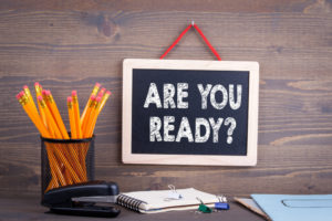 Are You Ready. Chalkboard on a wooden background