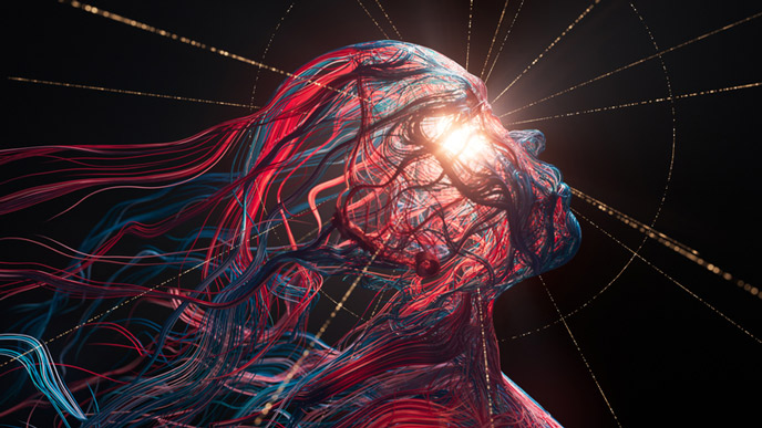 Illustration of a human head illuminated by light