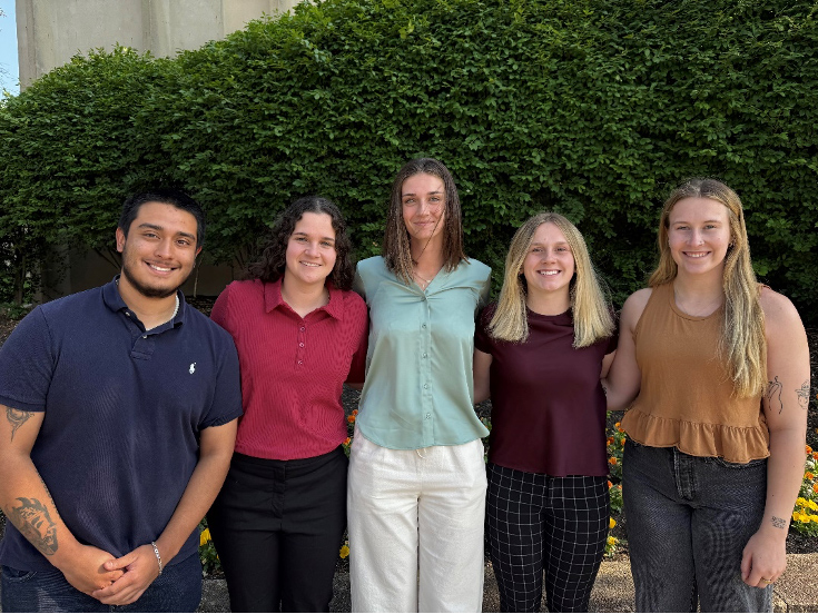 MSAT-1 › Antioch University First year Cohort – Graduating Class of 2027 - Left to right– Elivh Perez, Carlota Ipina, Claire Favre, Julianna Grubich, Dylan Smith