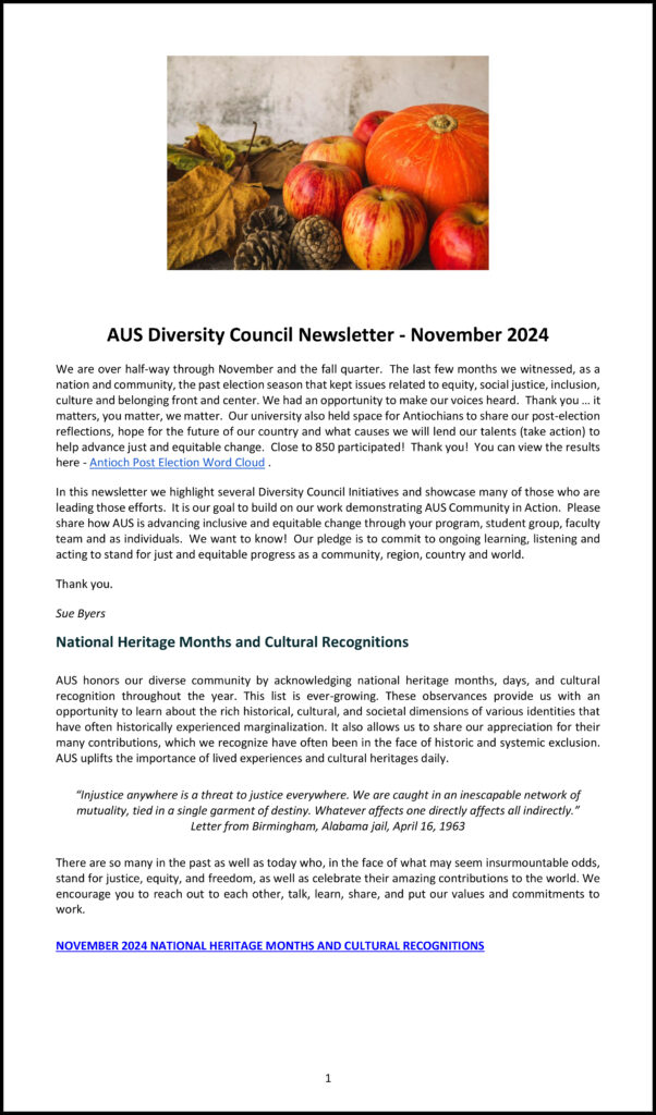 Page one of the November newsletter