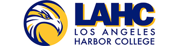 Los Angeles Harbor College logo featuring a stylized eagle inside a yellow circle and the initials LAHC.