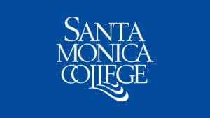 image | Antioch University Santa Monica College logo in white text on a blue background.