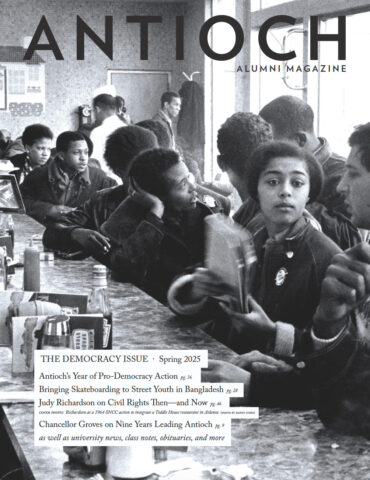 Antioch Magazine 2024, black and white cover, people at a dinner