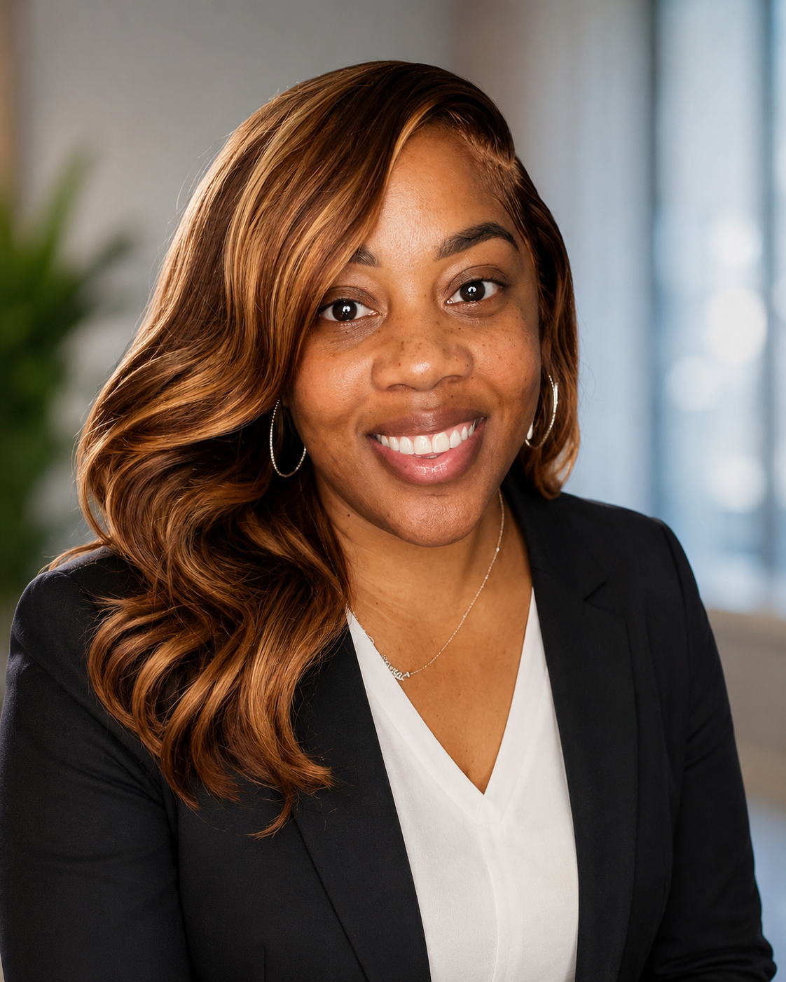 smiling women in a black suit with a white blouse Professional photo Smile Woman